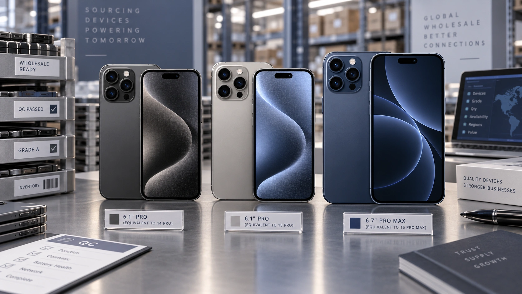 Used iPhone 14 Pro, iPhone 15 Pro and iPhone 15 Pro Max wholesale comparison for B2B buyers